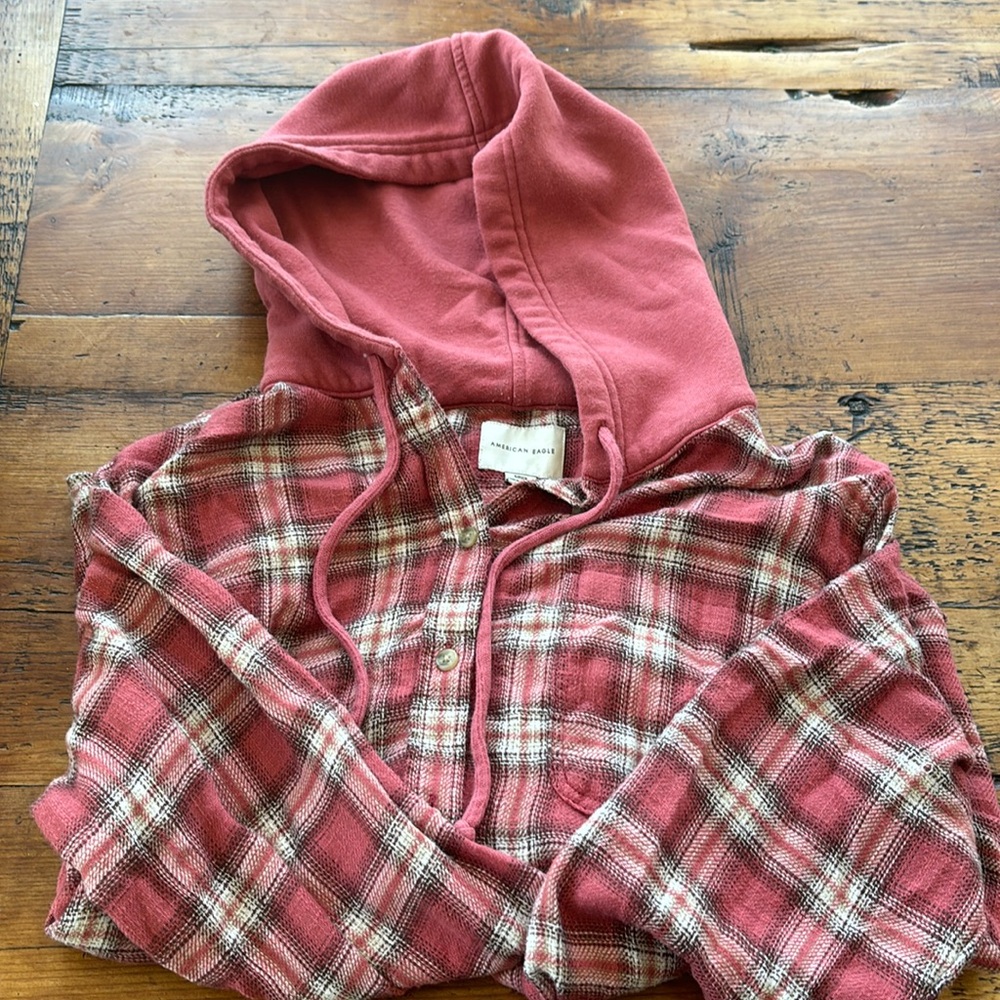 American Eagle Flannel Button Down With Hood - image 1